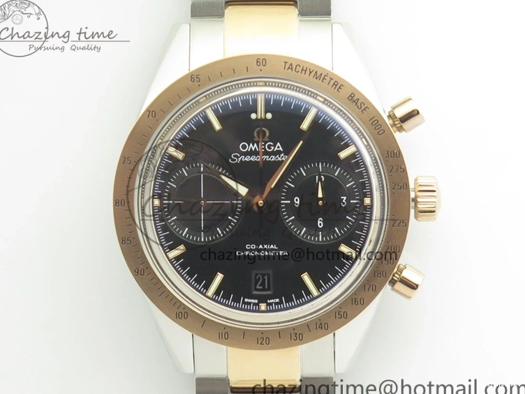 0521 Speedmaster ’57 Co-Axial SS RG OMF 1:1 Best Edition Black Dial On SS RG Bracelet A9300 (Free Leather Strap) RelaxedFit 8071